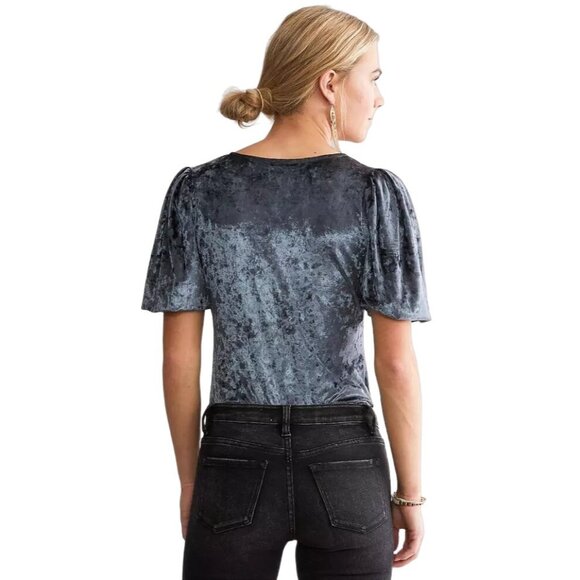 Free People Don't You Wish Velvet Bodysuit Size XS V-neck Gray Blue New - Picture 5 of 12